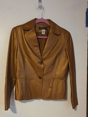 Jones New York Metallic Bronze Leather Blazer Jacket